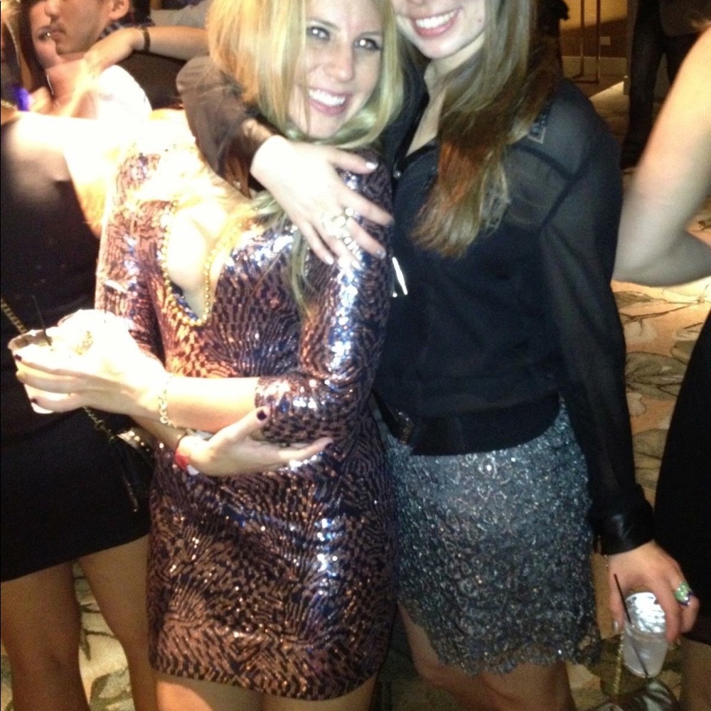 Rose gold and Navy glitter plunge dress